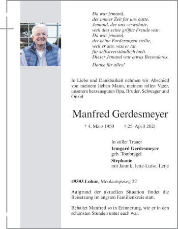 Anzeige von Manfred Gerdesmeyer von OM-Medien