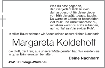 Anzeige von Margareta Koldehoff von OM-Medien