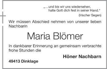 Anzeige von Maria Blömer von OM-Medien