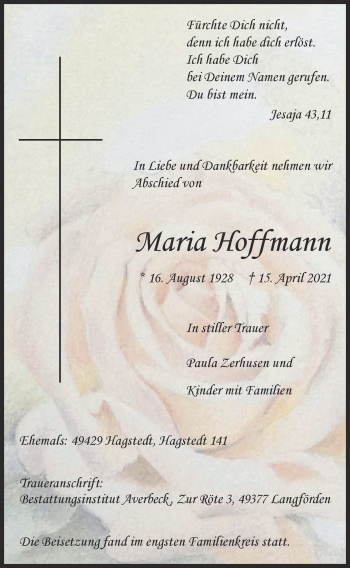 Anzeige von Maria Hoffmann von OM-Medien