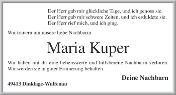 Anzeige von Maria Kuper von OM-Medien
