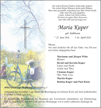 Anzeige von Maria Kuper von OM-Medien
