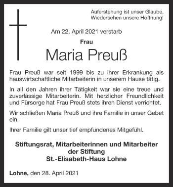 Anzeige von Maria Preuß von OM-Medien