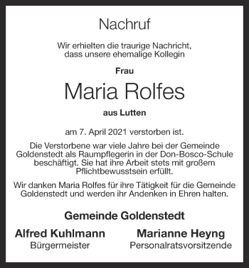 Anzeige von Maria Rolfes von OM-Medien