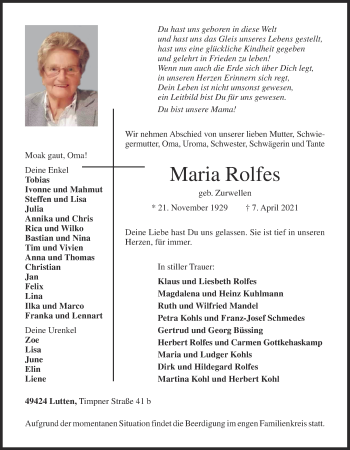 Anzeige von Maria Rolfes von OM-Medien