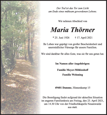 Anzeige von Maria Thörner von OM-Medien