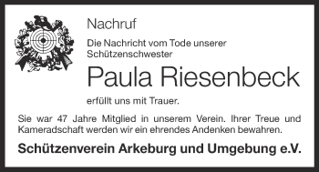 Anzeige von Paula Riesenbeck von OM-Medien