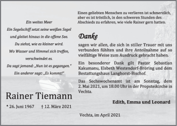 Anzeige von Rainer Tiemann von OM-Medien