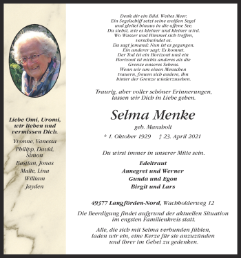 Anzeige von Selma Menke von OM-Medien