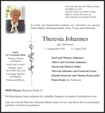 Anzeige von Theresia Johannes von OM-Medien