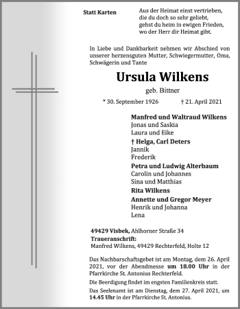 Anzeige von Ursula Wilkens von OM-Medien