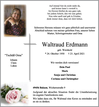 Anzeige von Waltraud Erdmann von OM-Medien