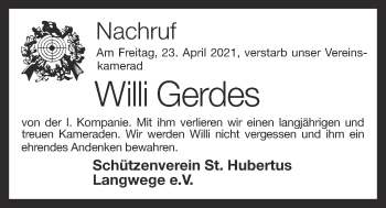 Anzeige von Willi Gerdes von OM-Medien