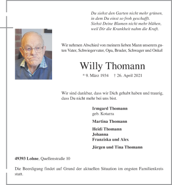 Anzeige von Willy Thomann von OM-Medien