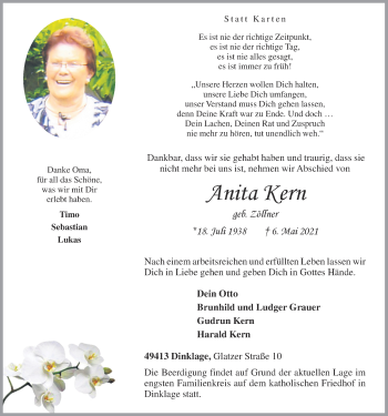 Anzeige von Anita Kern von OM-Medien