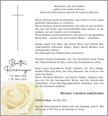 Anzeige von Britta Riesmeyer von OM-Medien