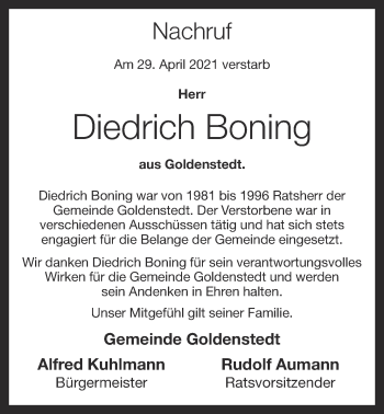Anzeige von Diedrich Boning von OM-Medien