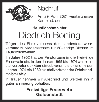Anzeige von Diedrich Boning von OM-Medien