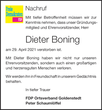 Anzeige von Diedrich Boning von OM-Medien