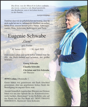 Anzeige von Eugenie Schwabe von OM-Medien