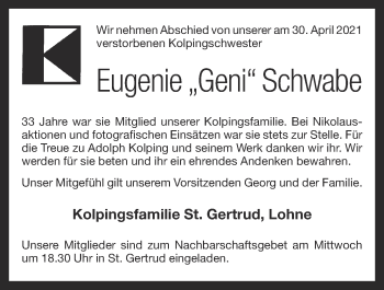 Anzeige von Eugenie Schwabe von OM-Medien