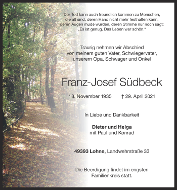 Anzeige von Franz-Josef Südbeck von OM-Medien