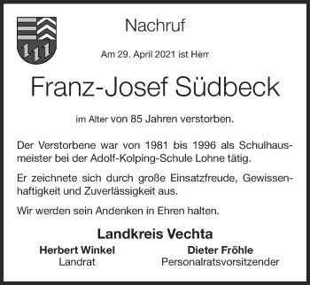 Anzeige von Franz-Josef Südbeck von OM-Medien