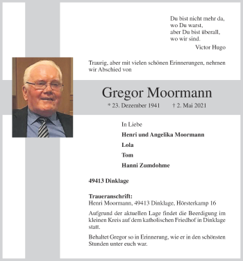 Anzeige von Gregor Moormann von OM-Medien