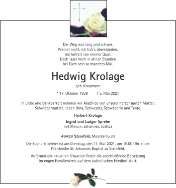 Anzeige von Hedwig Krolage von OM-Medien
