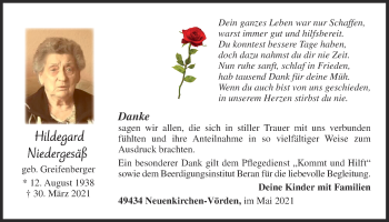 Anzeige von Hildegard Niedergesäß von OM-Medien
