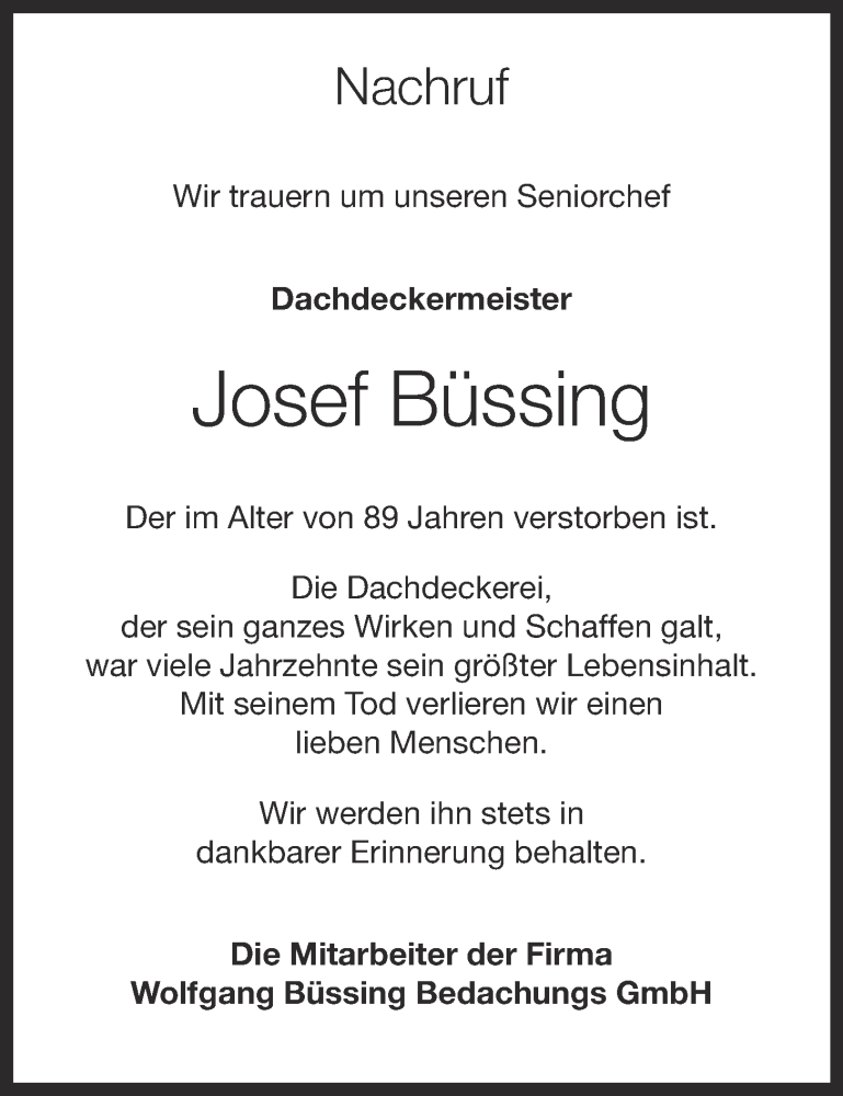  Traueranzeige für Josef Büssing vom 05.05.2021 aus OM-Medien