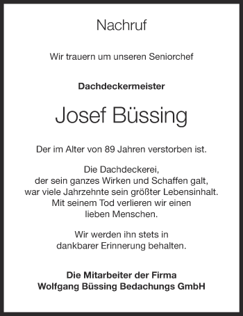 Anzeige von Josef Büssing von OM-Medien