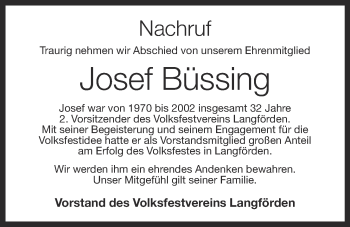 Anzeige von Josef Büssing von OM-Medien
