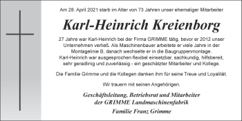 Anzeige von Karl-Heinrich Kreienborg von OM-Medien