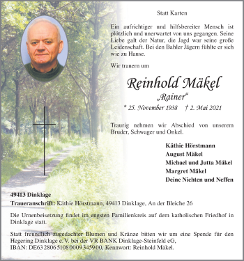 Anzeige von Reinhold Mäkel von OM-Medien