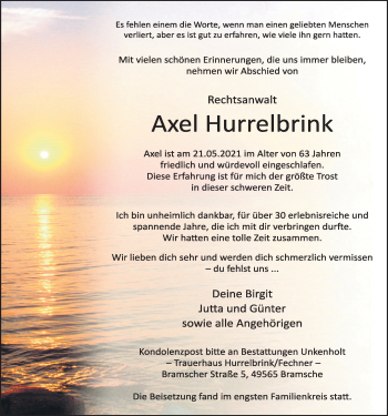 Anzeige von Axel Hurrelbrink von OM-Medien