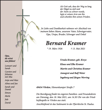 Anzeige von Bernard Kramer von OM-Medien
