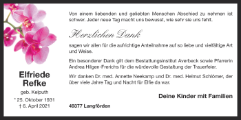 Anzeige von Elfriede Refke von OM-Medien