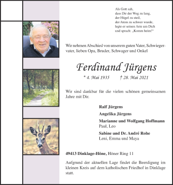 Anzeige von Ferdinand Jürgens von OM-Medien
