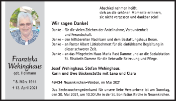 Anzeige von Franziska Wehinghaus von OM-Medien