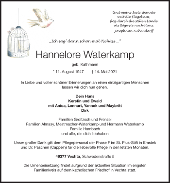 Anzeige von Hannelore Waterkamp von OM-Medien