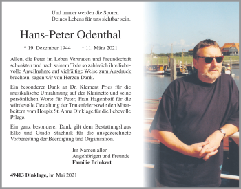 Anzeige von Hans-Peter Odenthal von OM-Medien