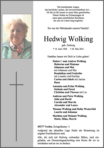 Anzeige von Hedwig Wolking von OM-Medien