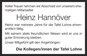 Anzeige von Heinz Hannöver von OM-Medien