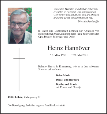 Anzeige von Heinz Hannöver von OM-Medien