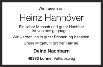 Anzeige von Heinz Hannöver von OM-Medien
