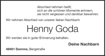 Anzeige von Henny Goda von OM-Medien