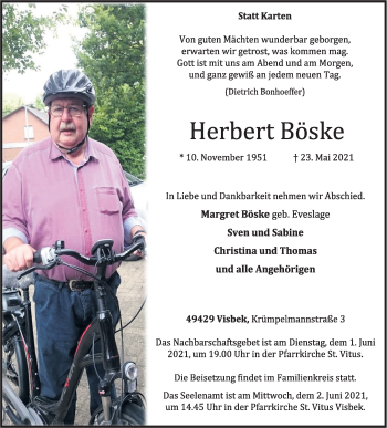 Anzeige von Herbert Böske von OM-Medien