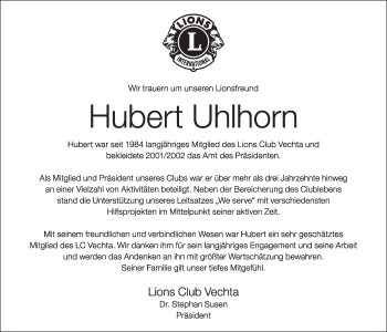 Anzeige von Hubert Uhlhorn von OM-Medien