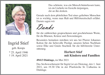 Anzeige von Ingrid Stief von OM-Medien